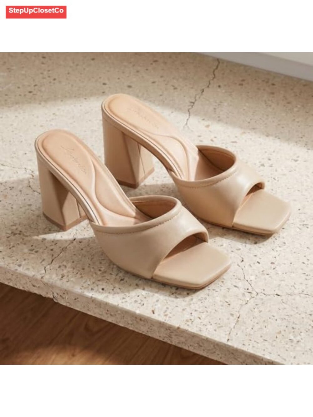 Women's Square Open Toe Block Heel Mule Sandals Slip On - Picture 5 of 6